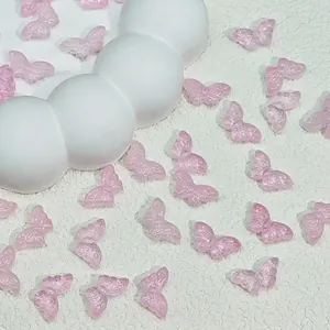 Pink transparent butterfly glass beads for DIY jewelry and hair accessories, size 15x10mm.