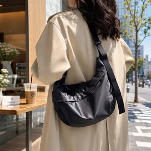 Large Capacity Nylon Dumpling Bag Waterproof Adjustable Wide Strap Minimalist Urban Streetwear Crossbody Bag For Women