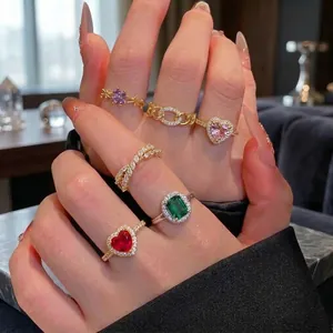 Heart Zirconia Adjustable Open Ring For Women Gold Silver Plated Minimalist Halo Heart Shape Ring Fashion Jewelry Gift