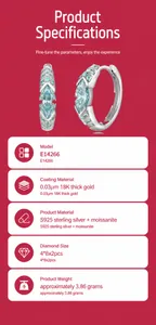 Especificaciones detalladas de pendientes de plata S925 con moissanita azul corte marquesa