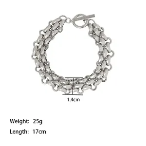 Chunky silver metal chain bracelet with OT toggle clasp, 1.4cm width and 17cm length