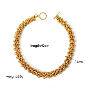 Heavy gold tone thick chain necklace with OT buckle closure, stainless steel 42cm length