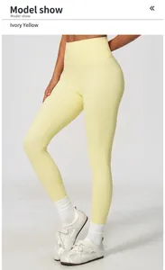 Premium high-waisted ivory yellow yoga leggings with professional compression fit for gym
