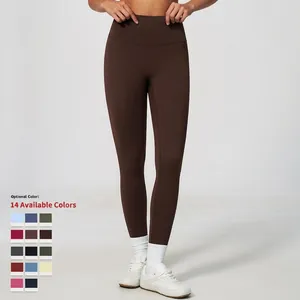 High-waisted dark brown breathable quick-dry yoga leggings for women outdoor fitness