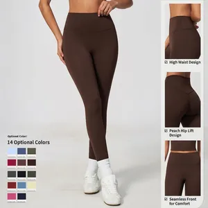High-waisted butt-lifting yoga leggings in coffee brown with multi-color options