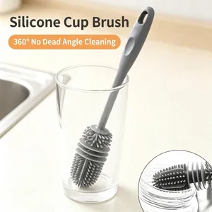 Long Handle Silicone Cup Brush 360 Degree Rotating Bottle Cleaning Brush Multi-functional Soft Bristle Scrubber For Home Kitchen