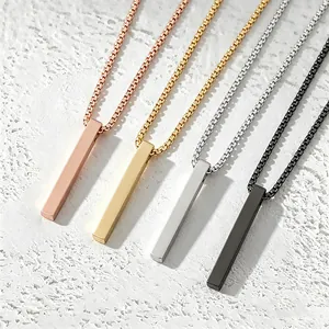 Minimalist Stainless Steel Bar Pendant Necklace For Men Women Geometric Polished Metal Cylinder Jewelry Accessory Daily Gift