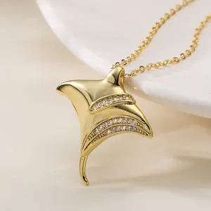 Elegant gold plated manta ray pendant necklace with sparkling cubic zirconia
