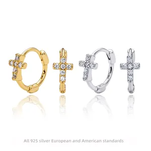 Elegant 925 Sterling Silver Cross Hoop Earrings For Women Gold Silver Plated Zirconia Dangle Earrings Fashion Jewelry Gift