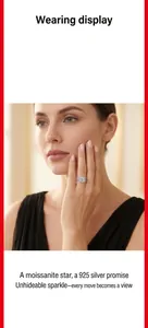 Elegant model toont stapelbare ringen van 925 zilver met Moissanite in detailweergave