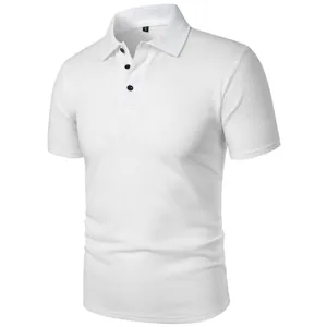 Detail view showing the textured waffle-knit fabric of the white men's short-sleeved polo shirt