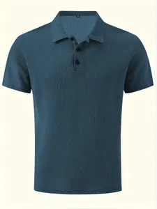 Close-up of blue mesh ice silk Polo shirt showing the textured waffle knit fabric