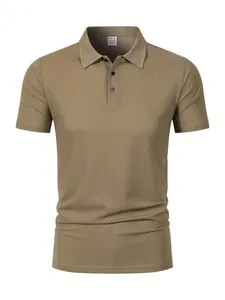 Khaki men's mesh polo shirt with breathable ice silk fabric and classic collar
