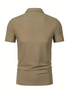 Detailed back view of khaki ice silk mesh polo shirt showing texture and collar.
