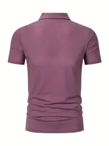 Close-up rear view of men's purple mesh polo shirt showing the ribbed fabric texture.