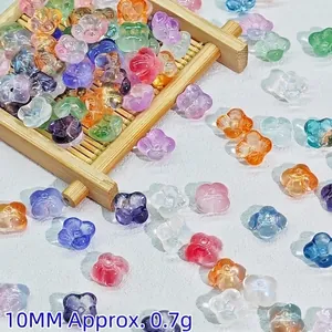 Macro view of 10mm colorful flower-shaped glass beads for DIY jewelry making