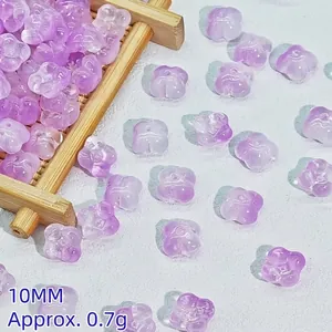 Detailed view of 10mm translucent purple glass flower beads for DIY hair jewelry