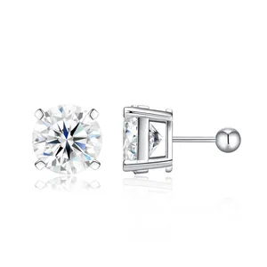 Klassische S925 Sterling Silber Ohrstecker mit vier Krappenfassung und Rundschliff-Stein