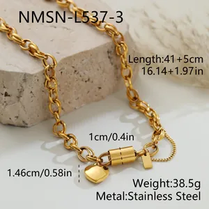 Fashionable gold-plated stainless steel chain bracelet with heart pendant charm