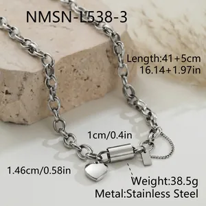Minimalist stainless steel chunky chain bracelet featuring a polished heart pendant charm