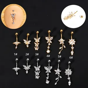 Elegant butterfly and flower zircon navel rings collection in gold and silver finishes