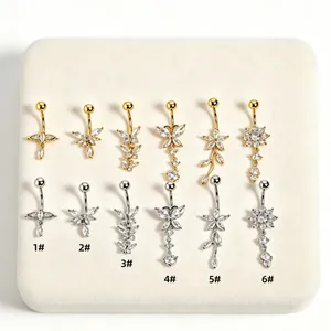 316L Stainless Steel Zirconia Butterfly Navel Piercing Ring Sexy Tassel Dangle Belly Button Ring For Women Body Jewelry