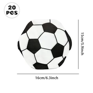 Set of 20 soccer ball shaped paper napkins measuring 16x15cm for sports themed party