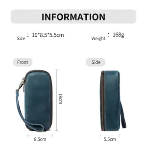 Detailed size and weight chart for the vintage leather pipe and tobacco storage pouch