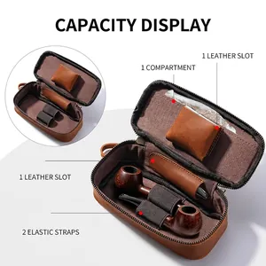 Internal view of genuine leather pipe travel pouch with elastic straps and slots.