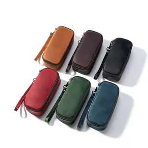 Vintage genuine leather pipe tobacco storage bags in multiple colors with wrist strap