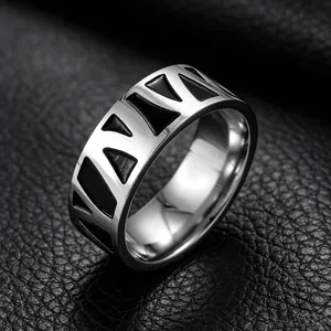 Vintage Stainless Steel Band Ring For Men Women Minimalist Geometric Triangle Pattern Industrial Titanium Steel Jewelry