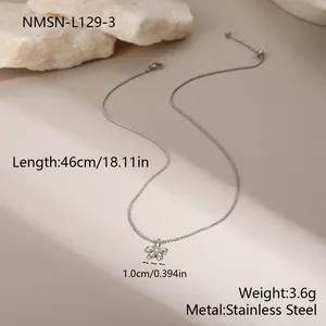 Elegant stainless steel flower pendant necklace shown with length and weight info