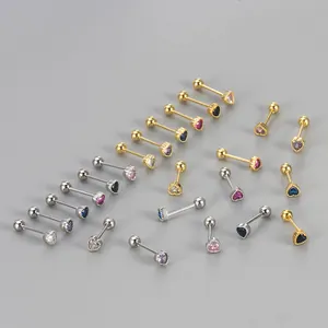 Fashion Heart Shape Rhinestone Stud Earrings For Women Copper Electroplated Screw Back Ear Piercing With 925 Silver Post