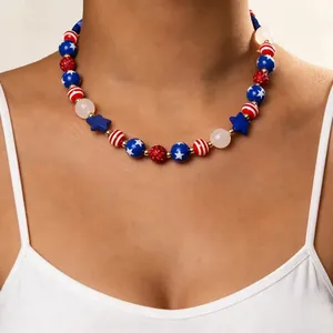 American Independence Day patriotic necklace with red white and blue beads and stars