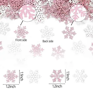 Roze en witte glitter sneeuwvlok confetti voor kerstversiering, maat 1,2 inch.