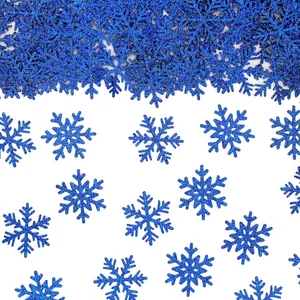 Premium blauwe glitter sneeuwpvlok confetti voor kersttafel decoratie en doe-het-zelf knutselen