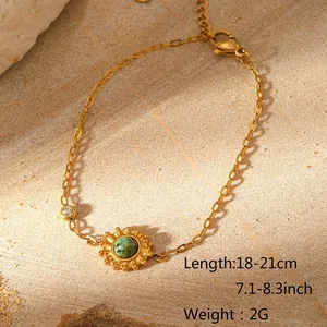 Goldenes Armband im westlichen Stil mit Sonnenblume, grünem Stein und Kristall