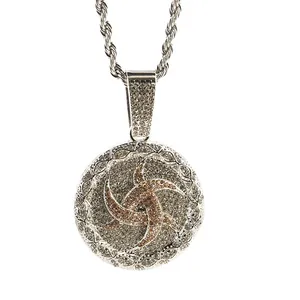 Modieuze met strass ingelegde religieuze symbool schijf hanger met 5mm gedraaide ketting