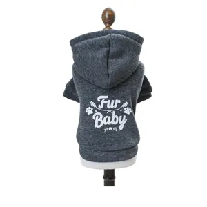 Cozy smoky grey dog hoodie featuring a 'Fur Baby' print with adorable paw designs