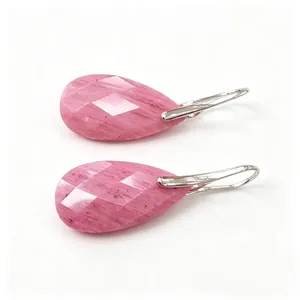 Faceted pink teardrop earrings with silver hooks for elegant women's jewelry collection.