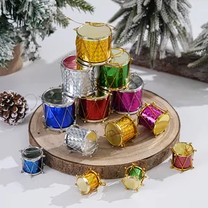 Mini Tambours De Noël Suspendus Ornements Métalliques Laser Plastique Coloré Décorations Sapin Fête