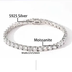 Macro detail of a 925 sterling silver moissanite tennis bracelet for men.