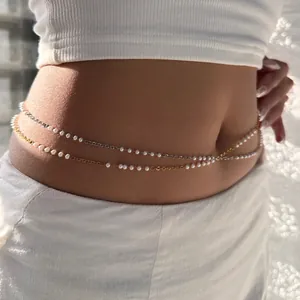 Vintage 18K Gold Plated Stainless Steel Faux Artificial Pearl Waist Chain Belt For Women Fashion Body Chain Jewelry Accessory