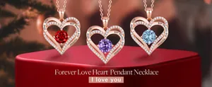 Heart pendant necklaces with birthstone cubic zirconia and 'I love you' engraving