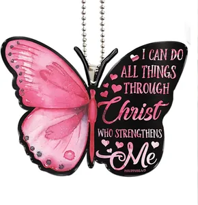 Butterfly ornament featuring Philippians 4:13 Bible verse for car or backpack decor