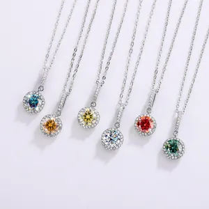 Collane con ciondolo halo in argento sterling S925 e moissanite colorata da 1 carato