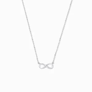Detail shot of S925 sterling silver infinity necklace with sparkling zircon stones.