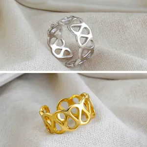 Bague ouverte large évidée géométrique minimaliste en or et argent pour femmes