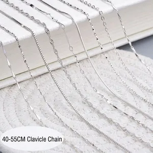 925 Sterling Silver Bare Chain Necklace For Women Snake Box Water Wave O-Chain Clavicle Fine Plain Link Chain Jewelry