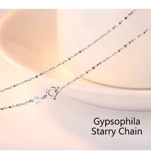 Minimalist S925 sterling silver gypsophila chain necklace without pendant.